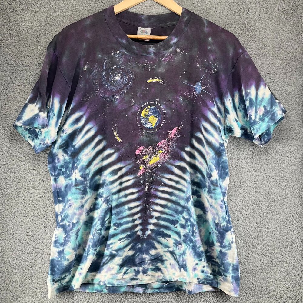 Vintage 1990s Outer Space Solar System Purple Tie-Dye Unisex T-Shirt sz Large